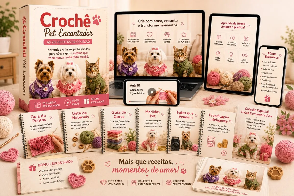 Tudo que está incluso no Crochê Pet Encantador Completo
